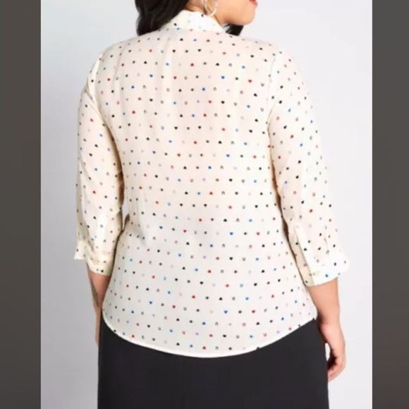 ModCloth Confidence Heart Printed Tie Neck Blouse - Picture 3 of 5